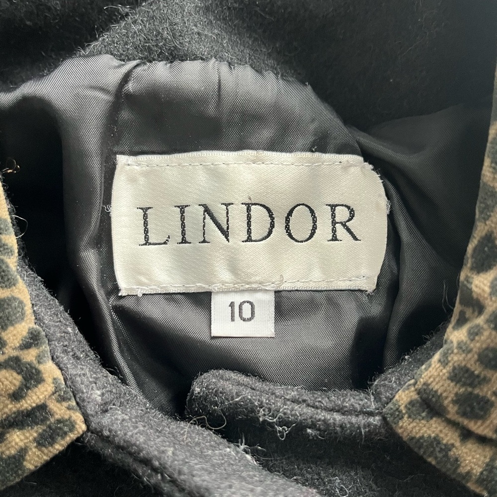 🇨🇦 90s Lindor Black Wool Coat with Leopard Collar And Cuff Size Medium (10) - Picture 6 of 7